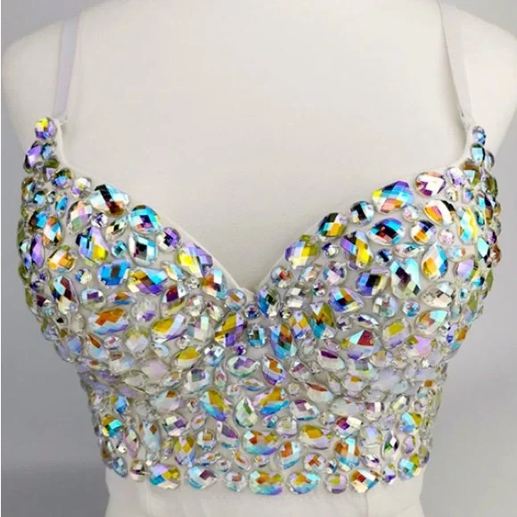 Size Small Absolutely Stunning White AB Embellished Gem Stone Corset Bustier - Picture 2 of 9